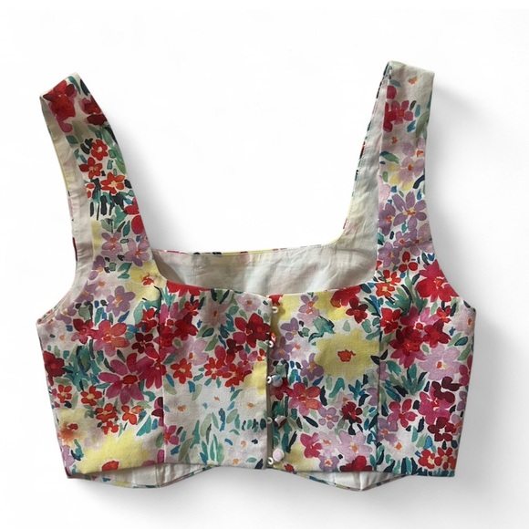 Yllw Floral Print Women's Crop Top - Picture 2 of 4